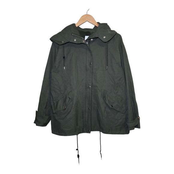 H&M Women’s Army Green Hooded Parka Jacket Size US 10 Zip Up/ Drawstring Waist - Picture 1 of 6